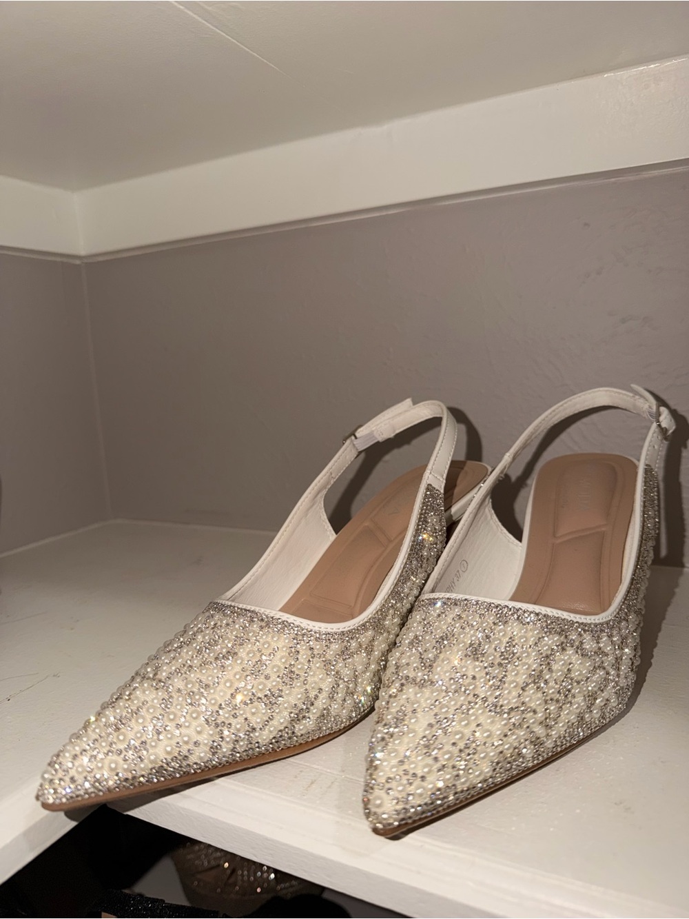TOP Moda Ivory Beaded Pointed Slingback Flats
